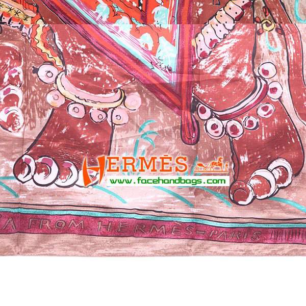 Hermes 100% Silk Square Scarf Light coffee HESISS 90 x 90 - Click Image to Close